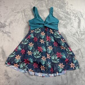 Shekini Swimsuit Dress Womens XS Teal Blue Floral Skirted One Piece Swimwear NWT
